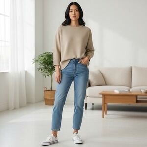 Ella Moss Tan Knit Sweater Long Sleeve‎ Crew Neck Women's Size L